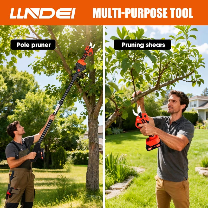 LLNDEI 2-in-1 Electric Pruning Shears with 13Ft Reach Extension Pole, 1.6“ Cutting Diameter, Electric Tree Pruner, 1000w Brushless Motor, Cordless Power Pruner for Tree Trimming. - Image 4
